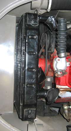 MGB radiator installed in MGA top view