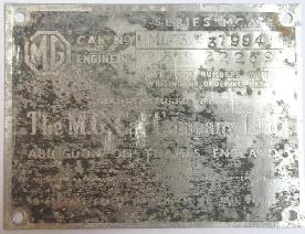 Early MGA 1500 Original ID plate