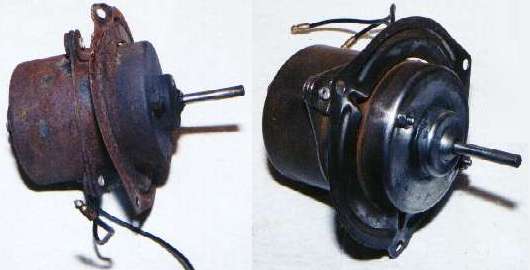Rusty heater motor, before and after buffing