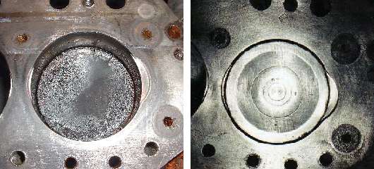 Engine and piston before and after buffing