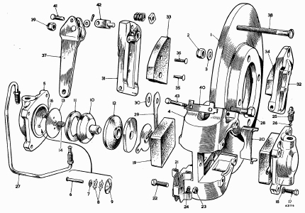 Rear caliper diagram with hand brake parts