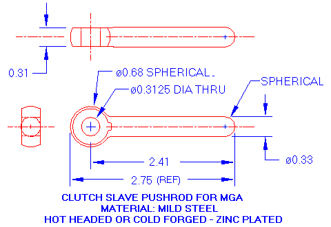 Clutch slave pushrod drawing