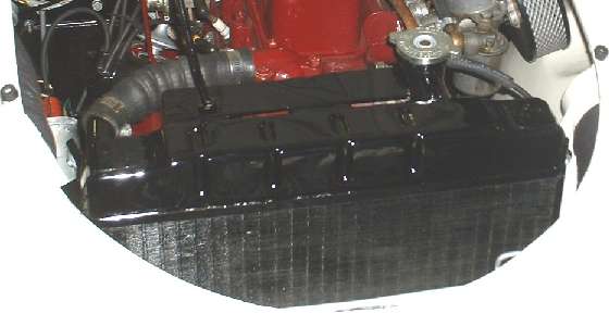 MGB radiator with MGA fan guard installed in MGA