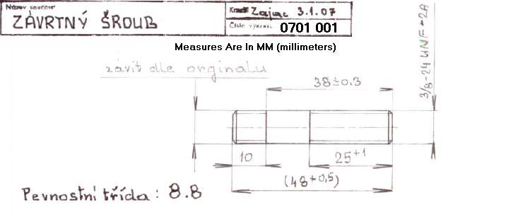 Engineering drawing for threaded stud